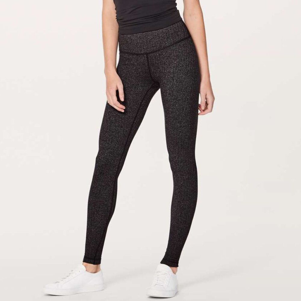 Lululemon Wunder Under High Rise Heathered Black Herringbone Knit Yoga Leggings